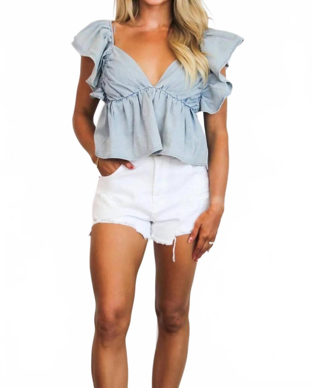NEW DAY + MOON shayla tie back babydoll top in light blue